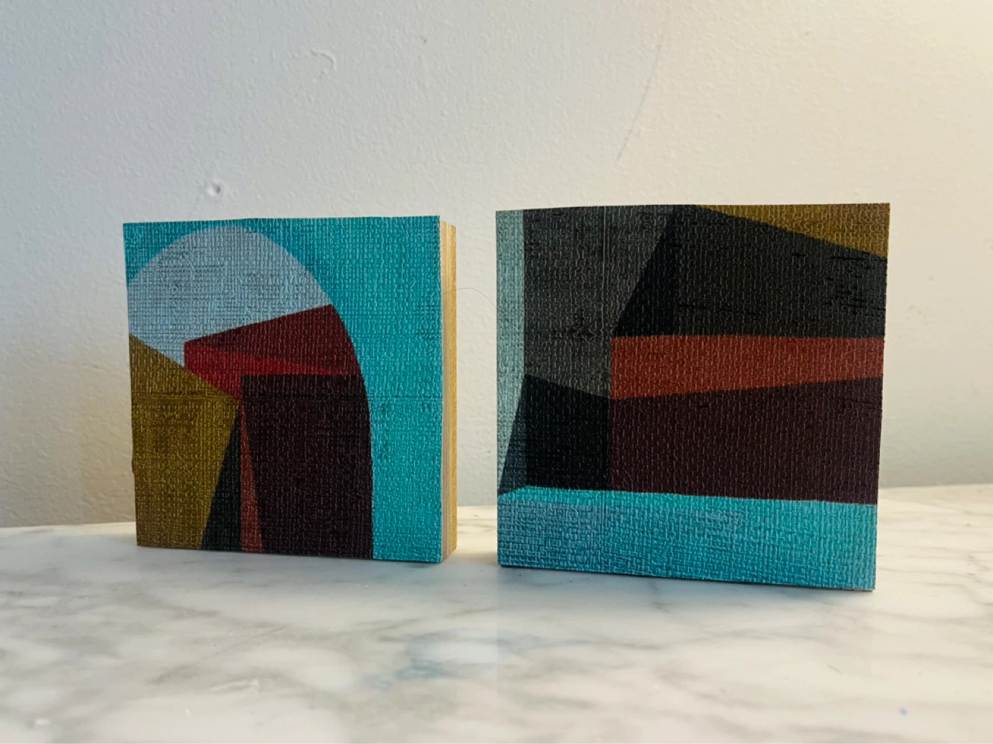 Set of 2 Abstract Art Wood Blocks