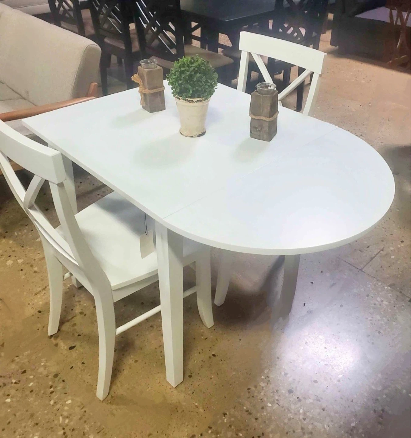 New White Drop Leaf Space Saving 3 Piece Dining Set - photo 2