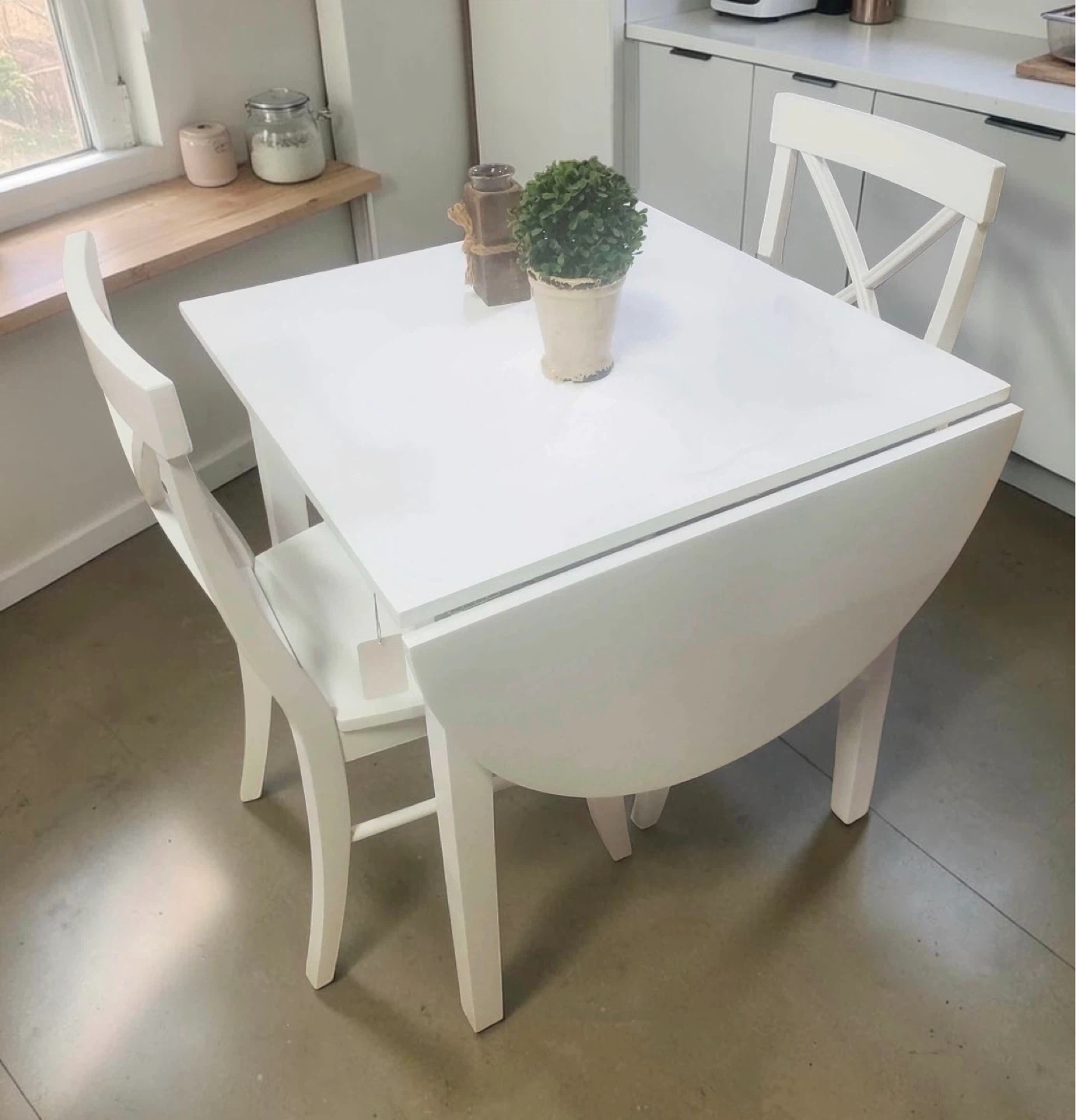 New White Drop Leaf Space Saving 3 Piece Dining Set