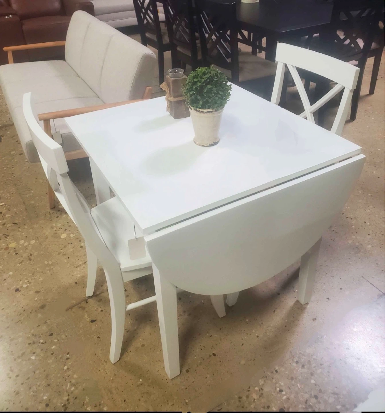 New White Drop Leaf Space Saving 3 Piece Dining Set - photo 3