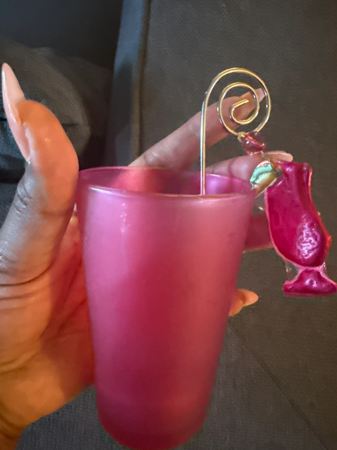 Pink Frosted Glass Card Holders with Apple Charms - Set of 2 - photo 2