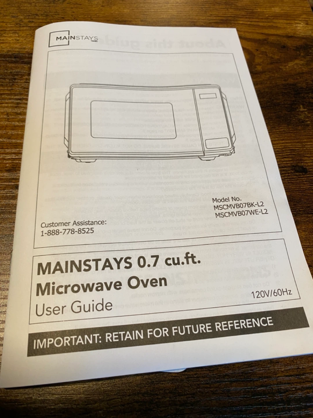 Mainstays 0.7 cu.ft. Microwave Oven User Guide