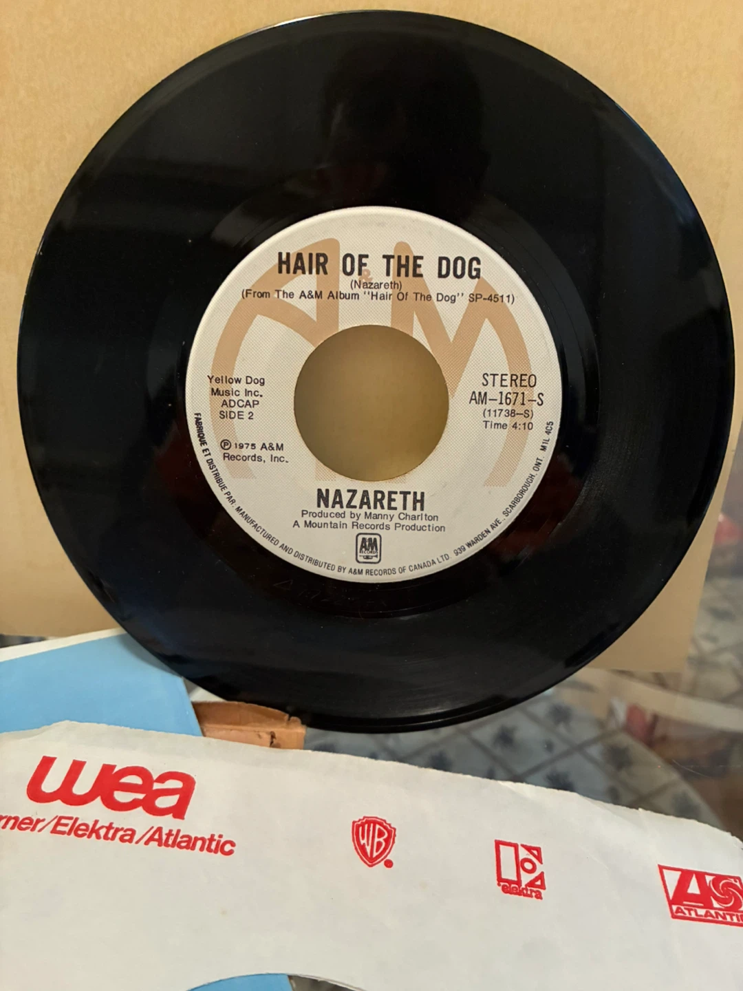 Nazareth 45 record "Hair of the Dog” and “Love Hurts" vintage