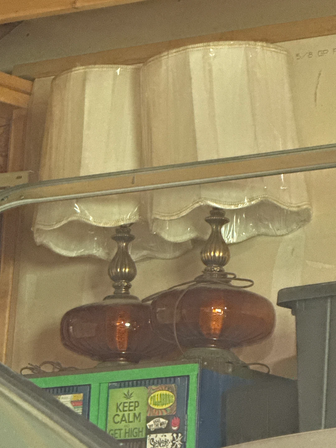 Pair of Amber Glass Table Lamps with Cream Shades