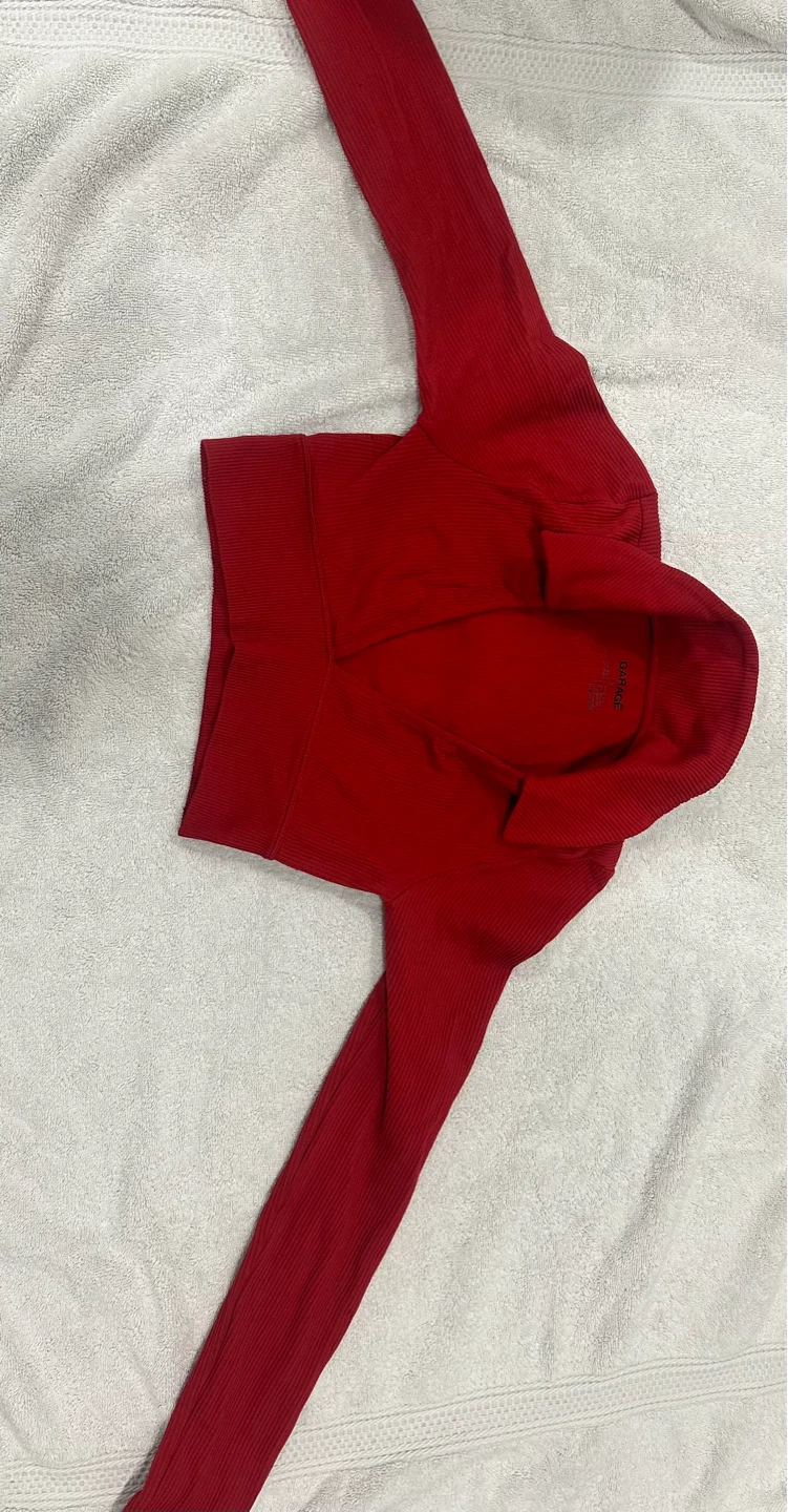 Garage Red Ribbed Long Sleeve Top - Medium