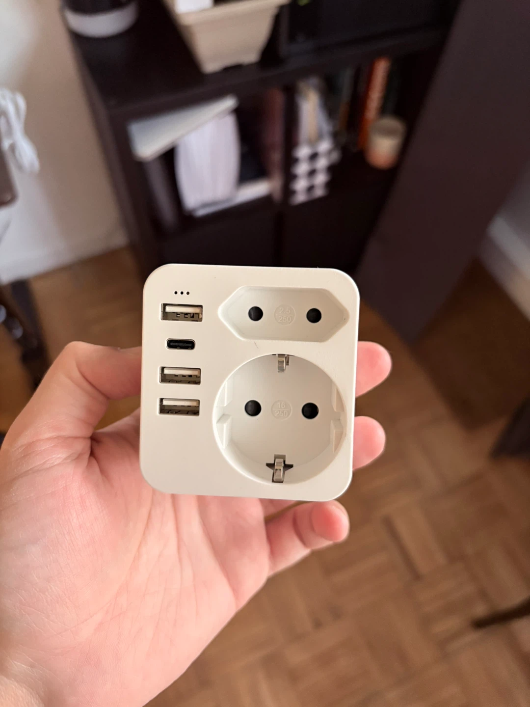 White Universal Travel Adapter with USB and USB-C Ports