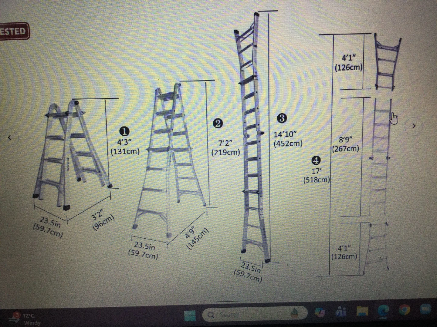 Mastercraft Grade 1A Aluminum Multi-Task Ladder, 17-ft - photo 2