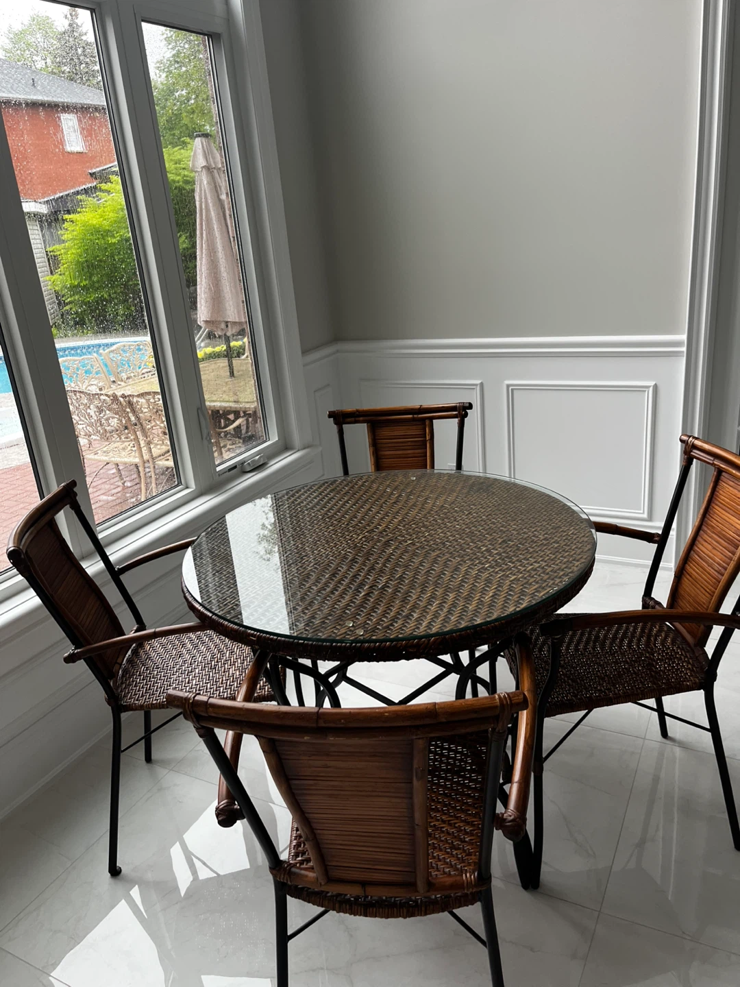 Wicker Patio Dining Set with Glass Table