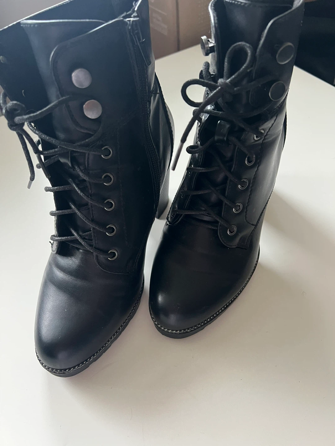 Black Lace-Up Heeled Ankle Boots by K Studio - photo 2