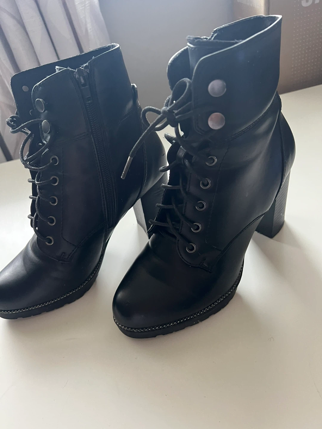 Black Lace-Up Heeled Ankle Boots by K Studio