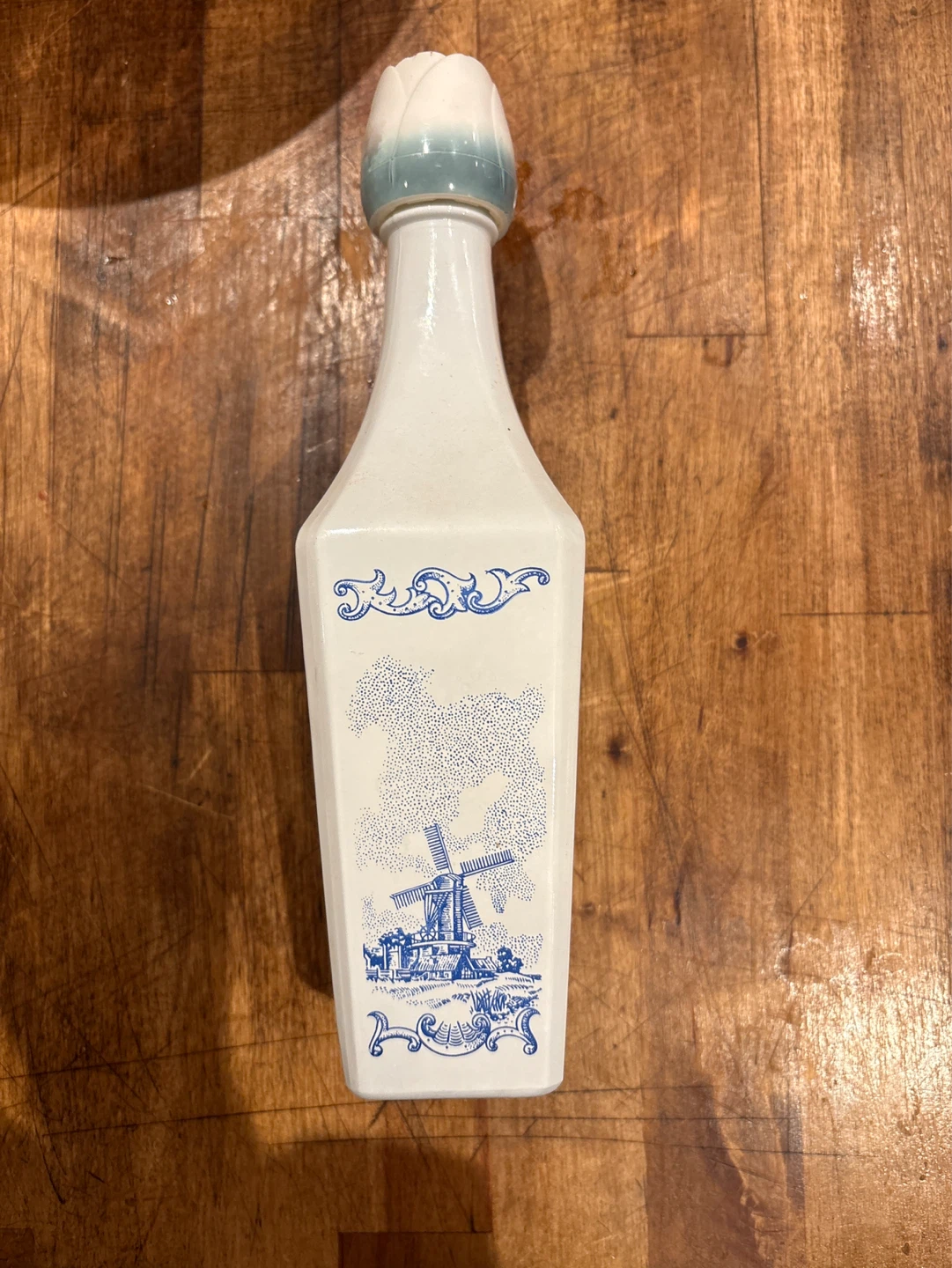 Vintage Delft Blue Windmill Ceramic Bottle