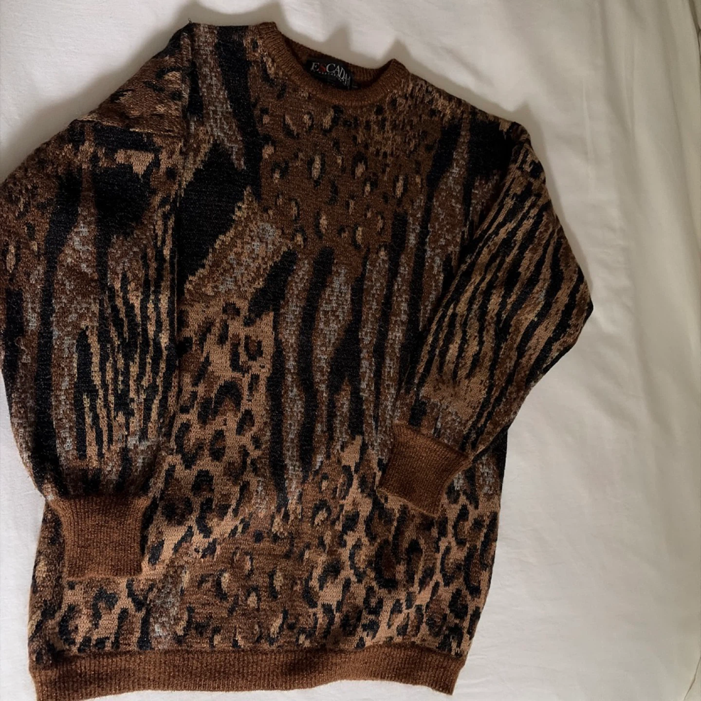 Escada Leopard & Tiger Print Wool Blend Sweater