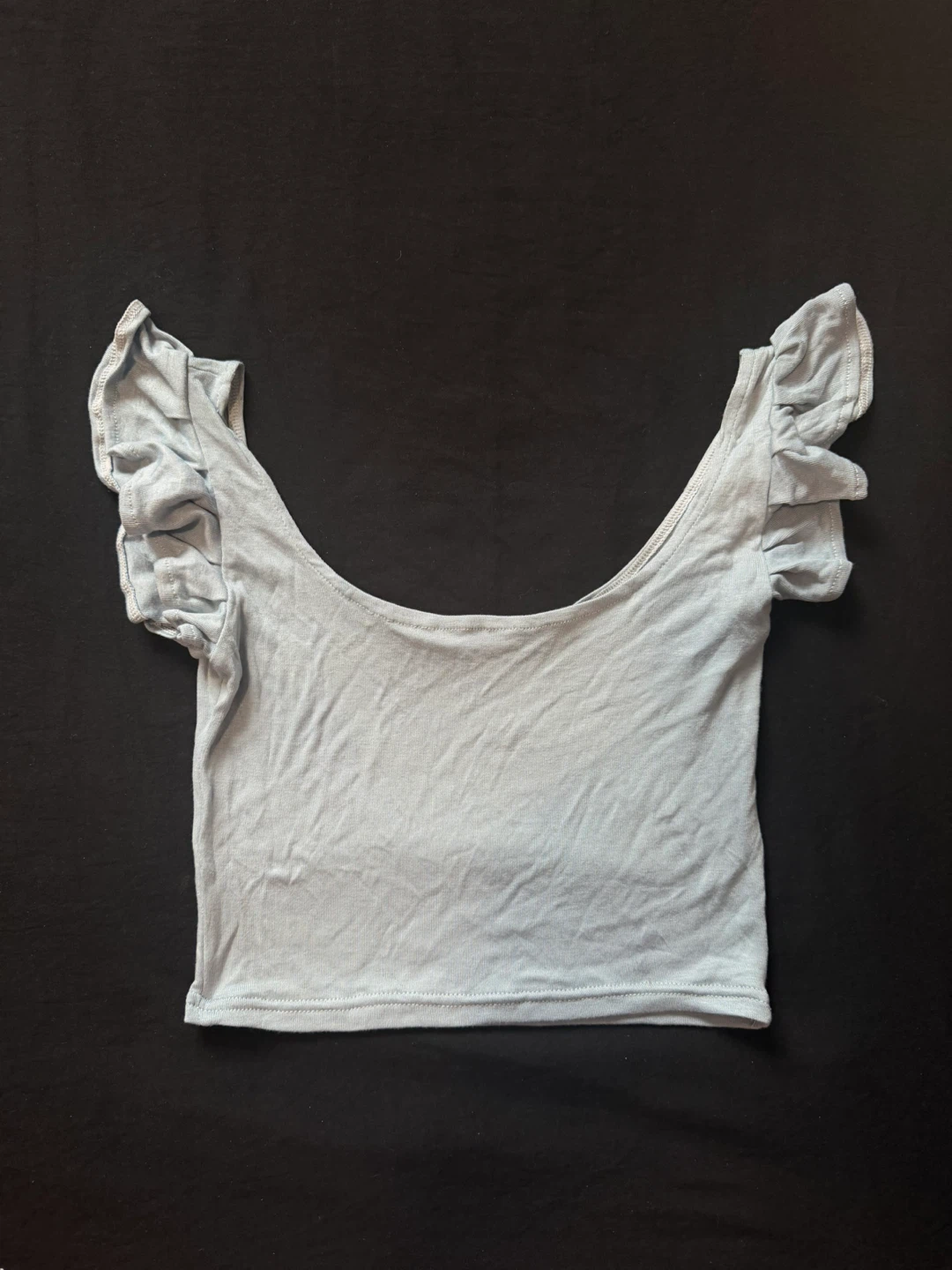 Light Blue Ruffle Sleeve Cropped Top