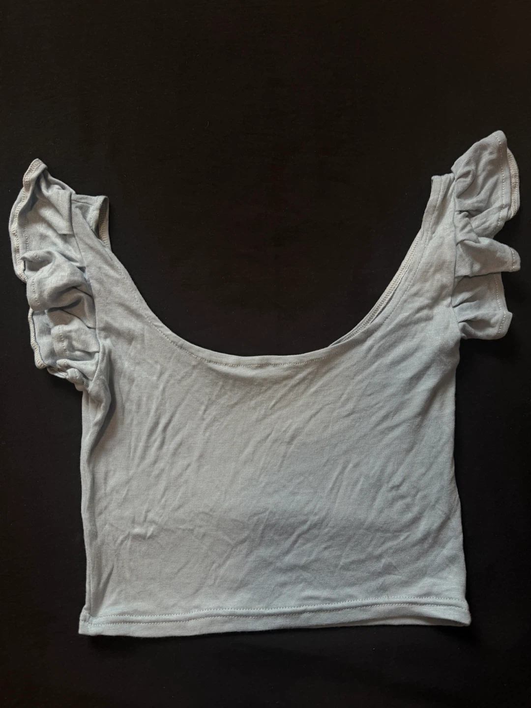 Light Blue Ruffle Sleeve Cropped Top - photo 2