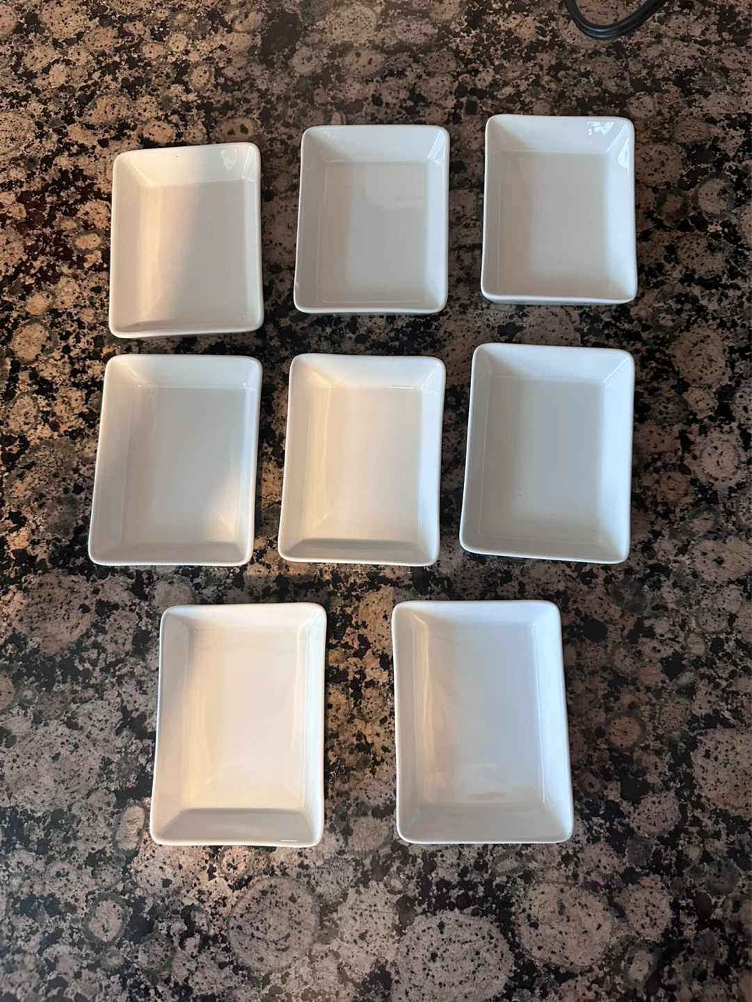 Set of 8 White Ceramic Small Rectangular Dishes