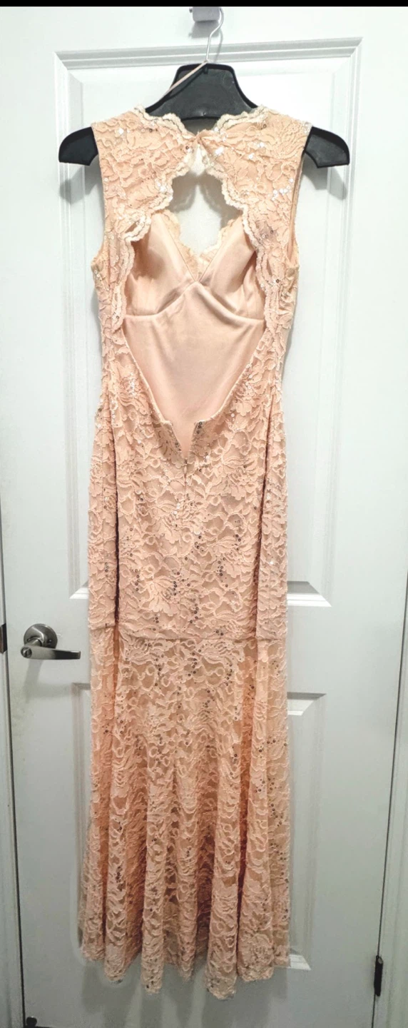 Peach Lace Sparkle Maxi Dress