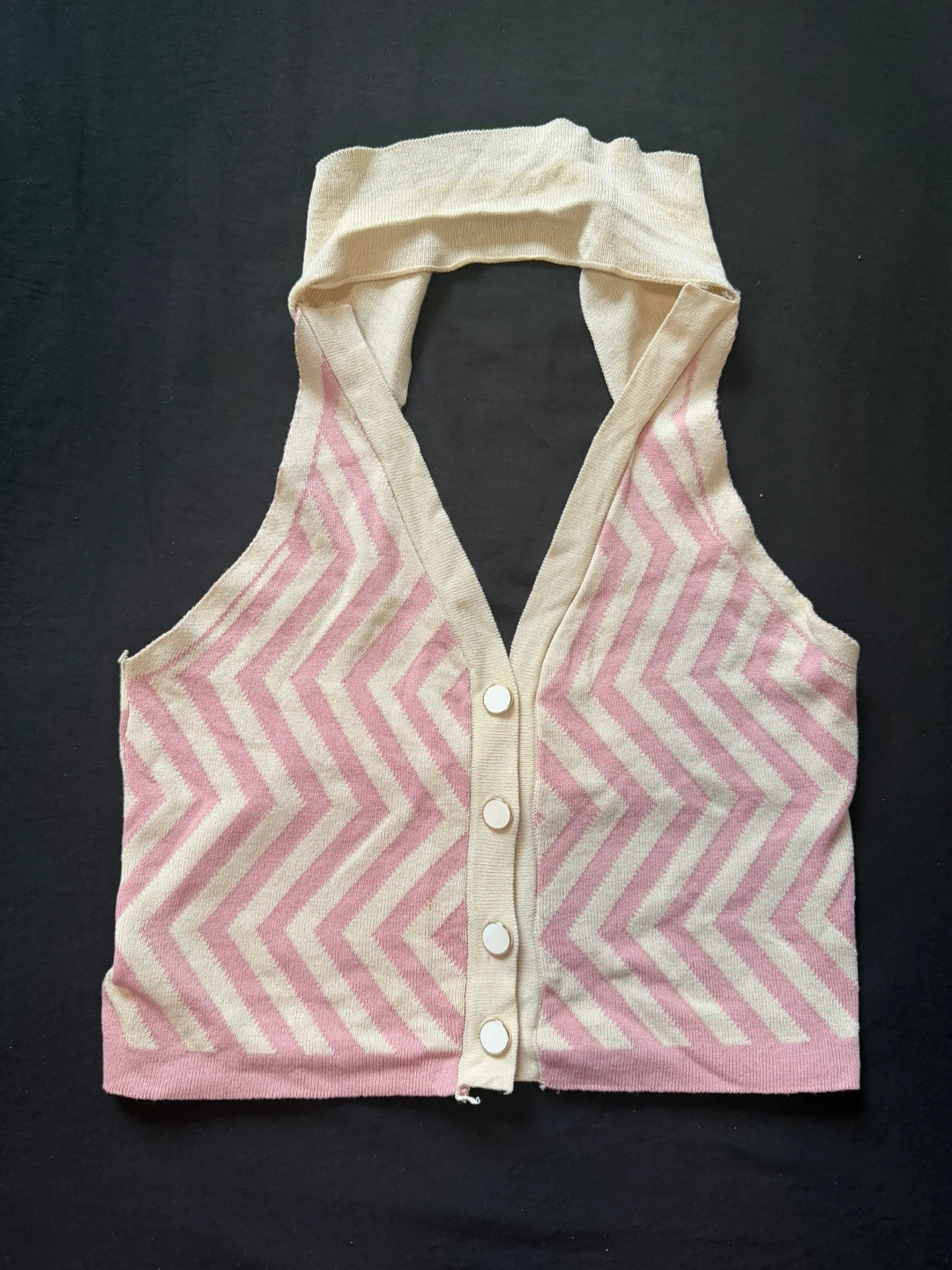Pink and Cream Chevron Halter Top