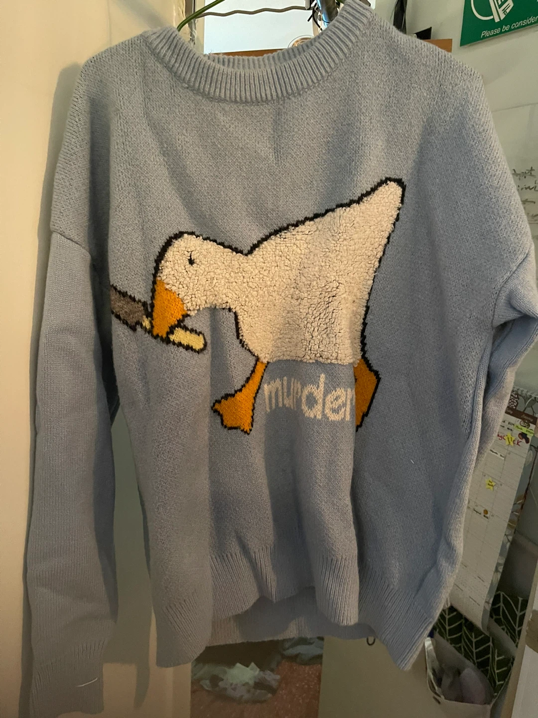 Unisex Large Aelfric Eden Light Blue Goose "Murder" Sweater