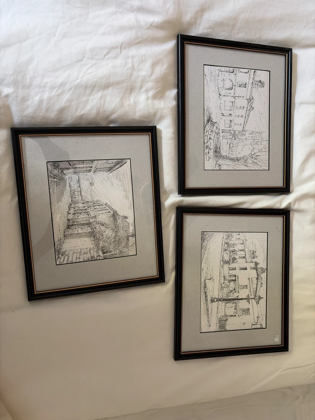 Set of 3 Framed Pen and Ink Drawings
