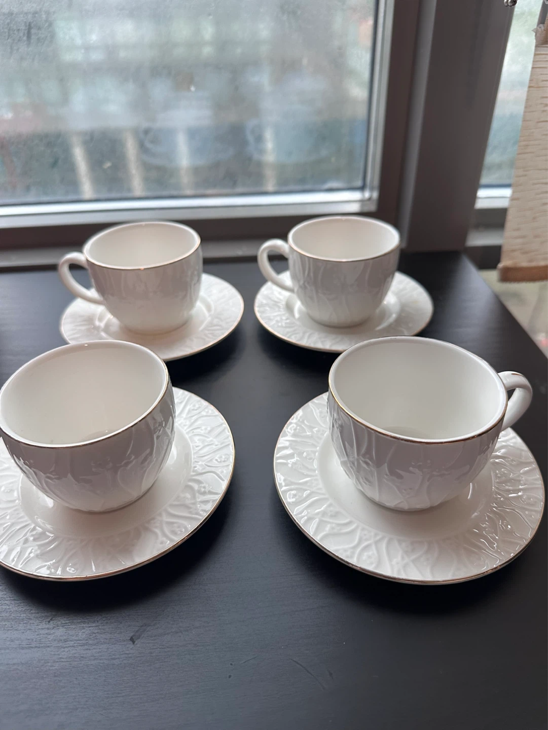 Set of 5 White Ceramic Tea Cups with Saucers - photo 2