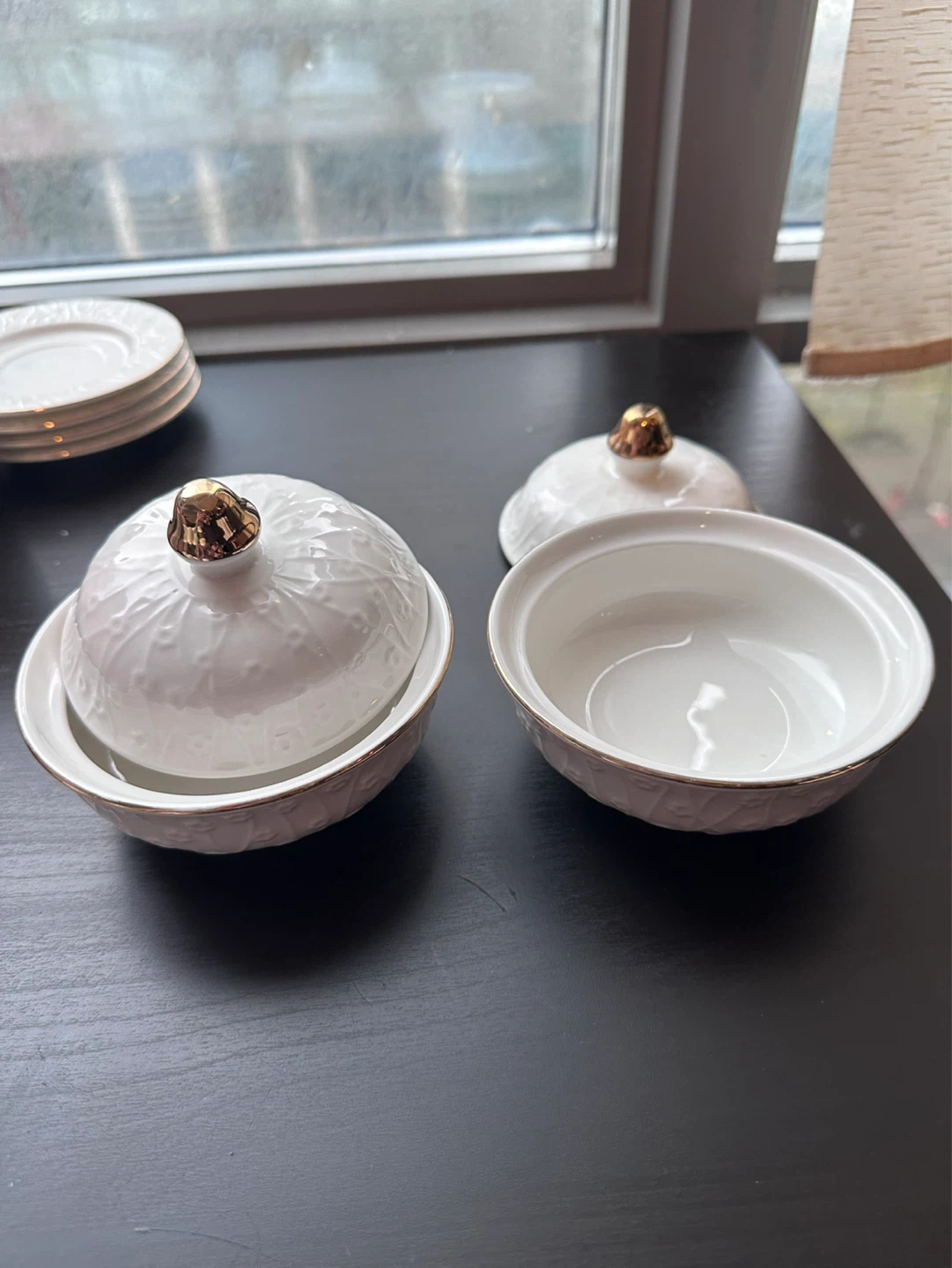 Set of 5 White Ceramic Tea Cups with Saucers - photo 3