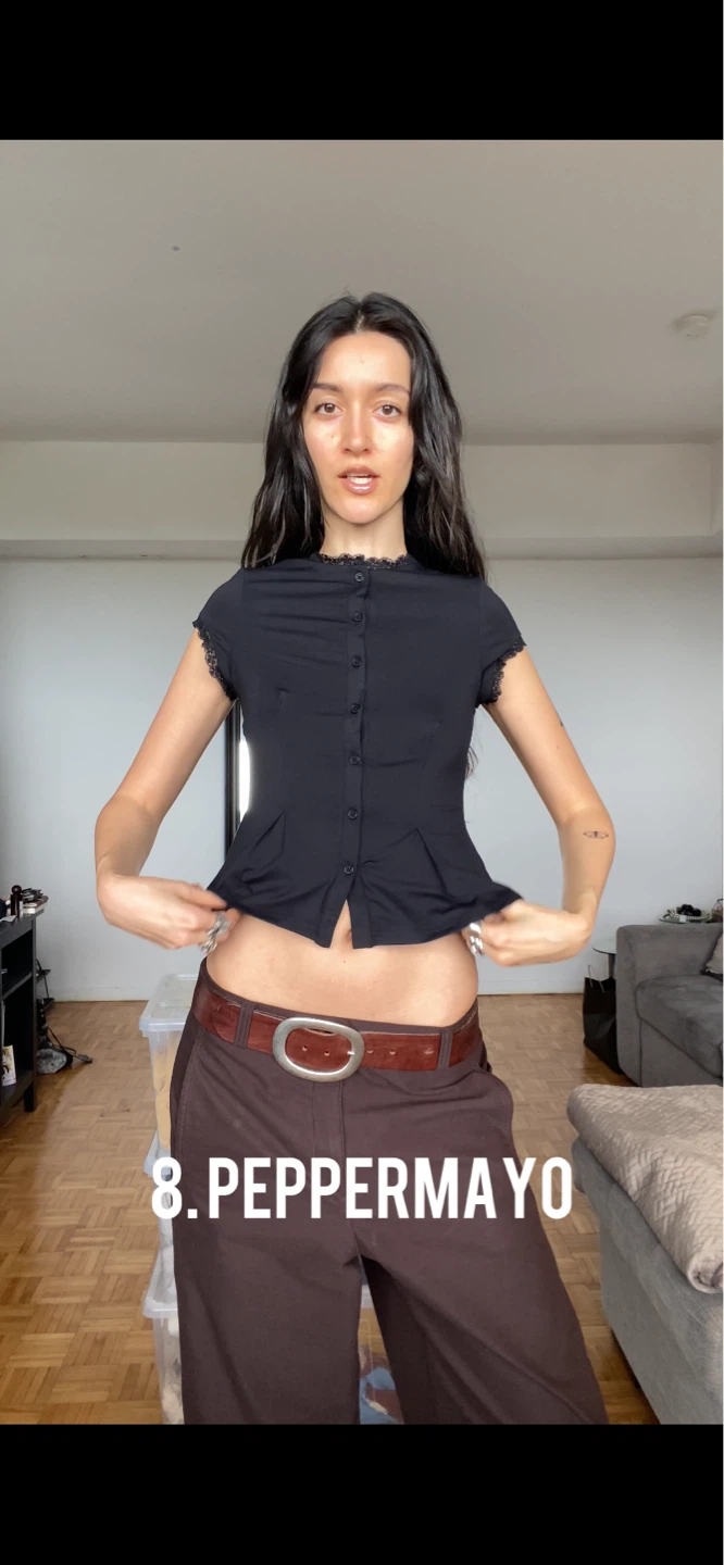 Black PEPPERMAYO Button-Up Cropped Top