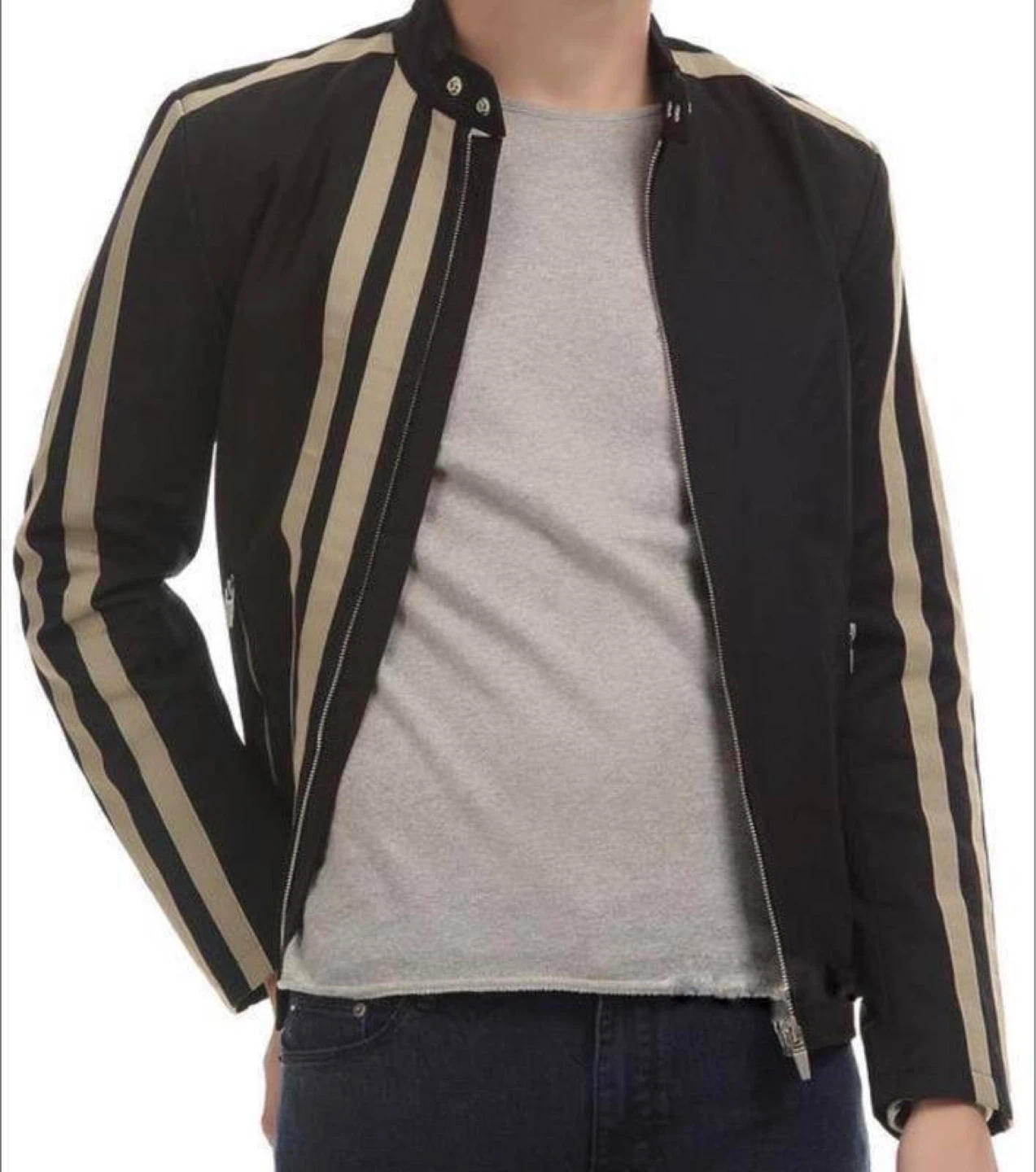 ZARA Man Black Jacket with Beige Stripes – Size L - photo 3