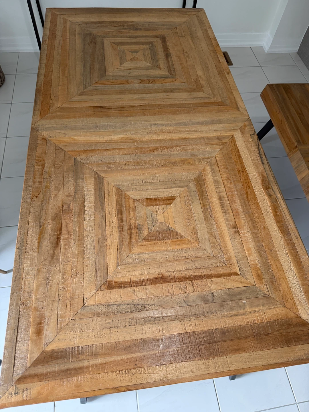 Wooden Dining Table with Geometric Pattern
