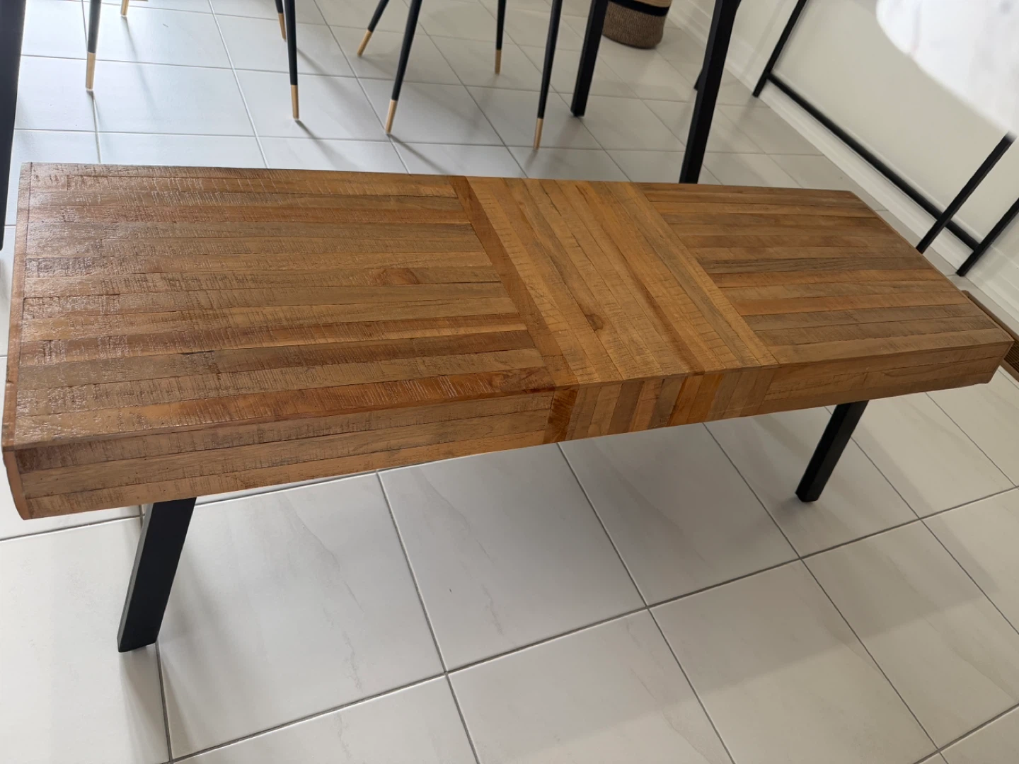 Rustic Wood Bench with Metal Legs