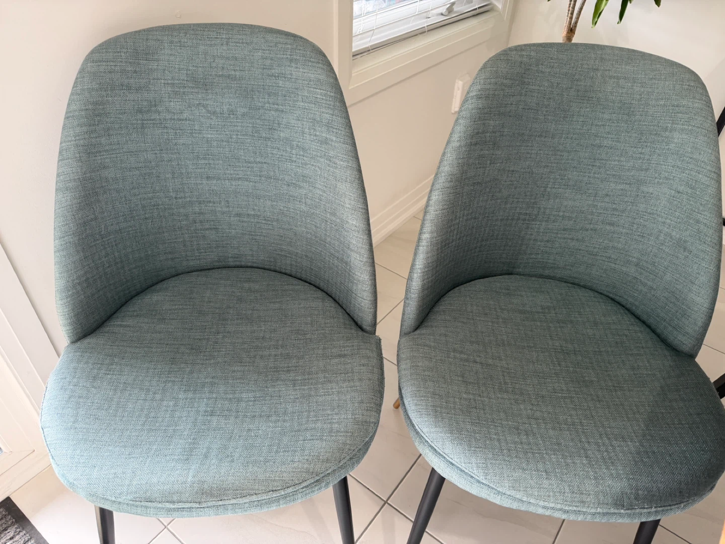 Set of 2 Teal Upholstered Dining Chairs with Black Legs