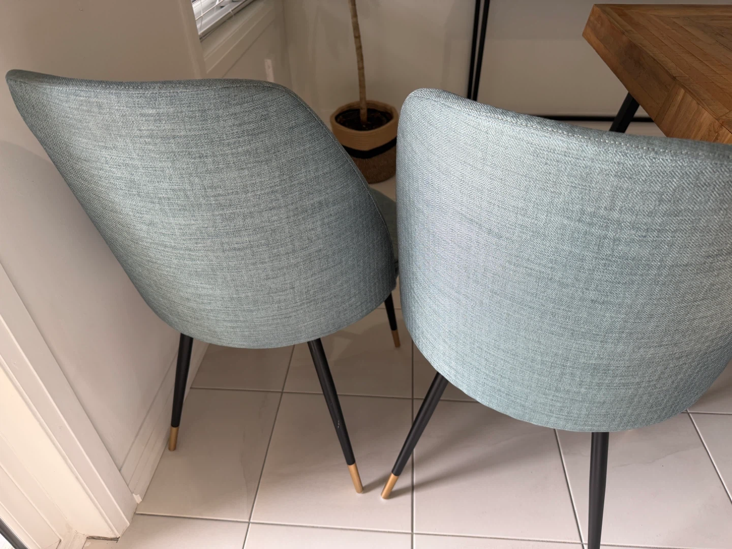 Set of 2 Teal Upholstered Dining Chairs with Black Legs - photo 2