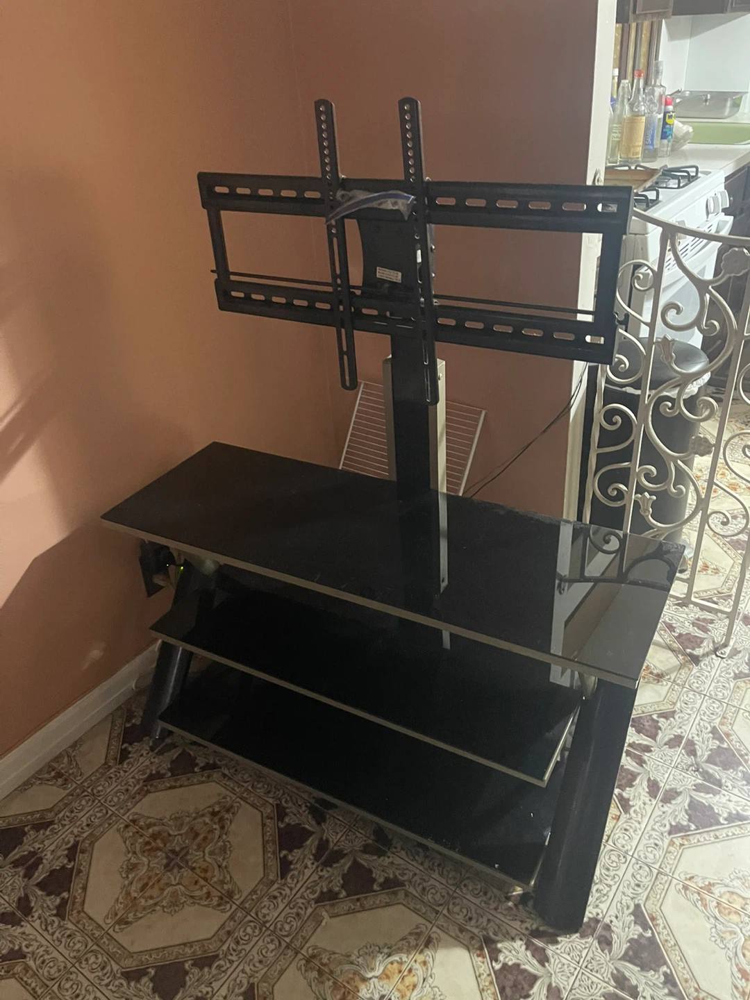 Black Glass TV Stand with Mount