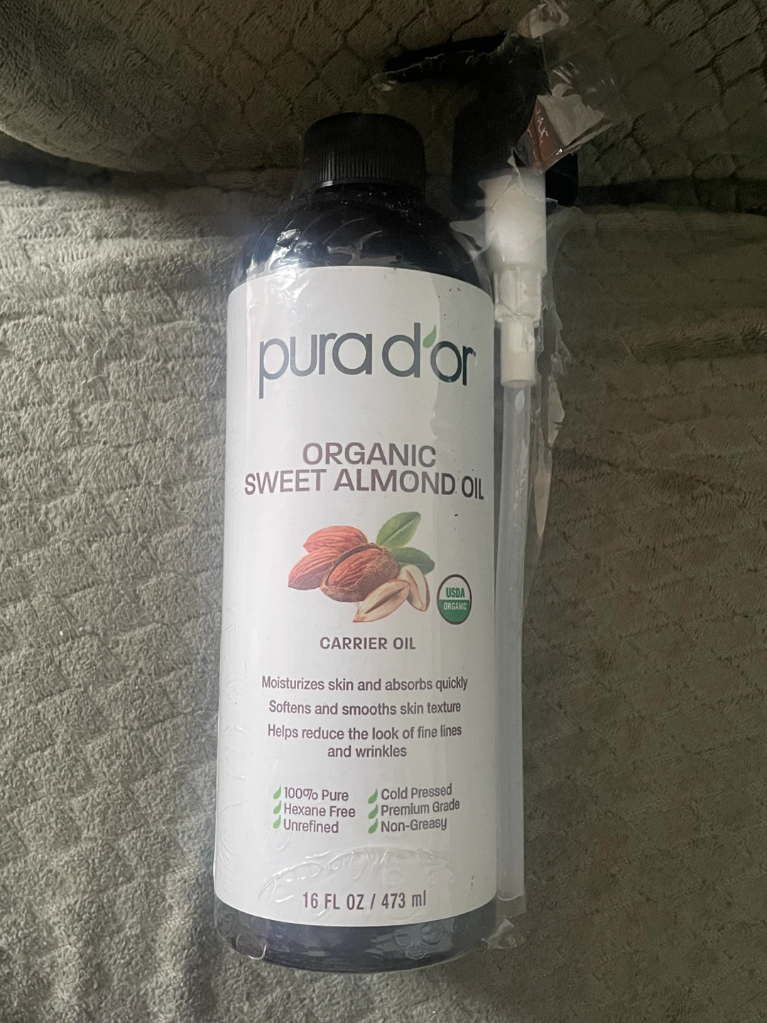 Pura D'or Organic Sweet Almond Oil Carrier Oil 16 FL OZ