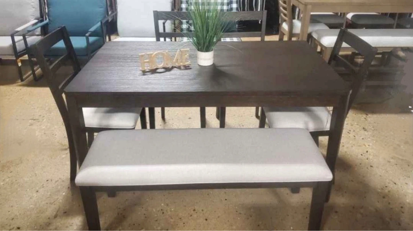 New Dark Wood Dining Set With Bench and 4 Chairs - photo 2