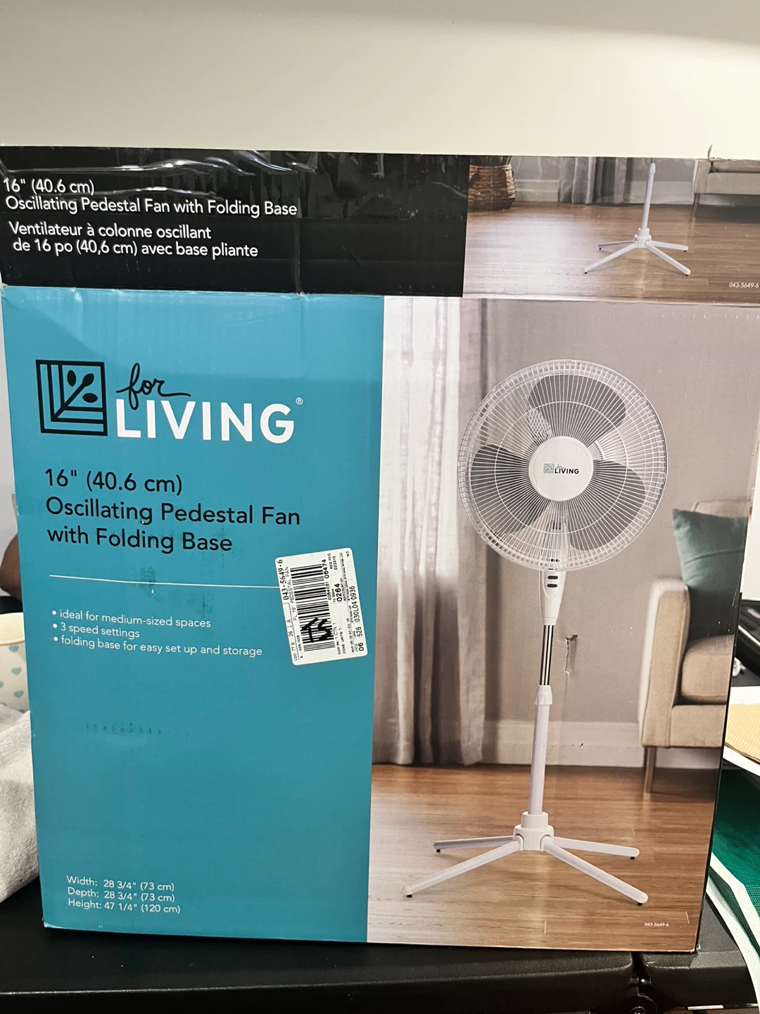 For Living 16" Oscillating Pedestal Fan with Folding Base