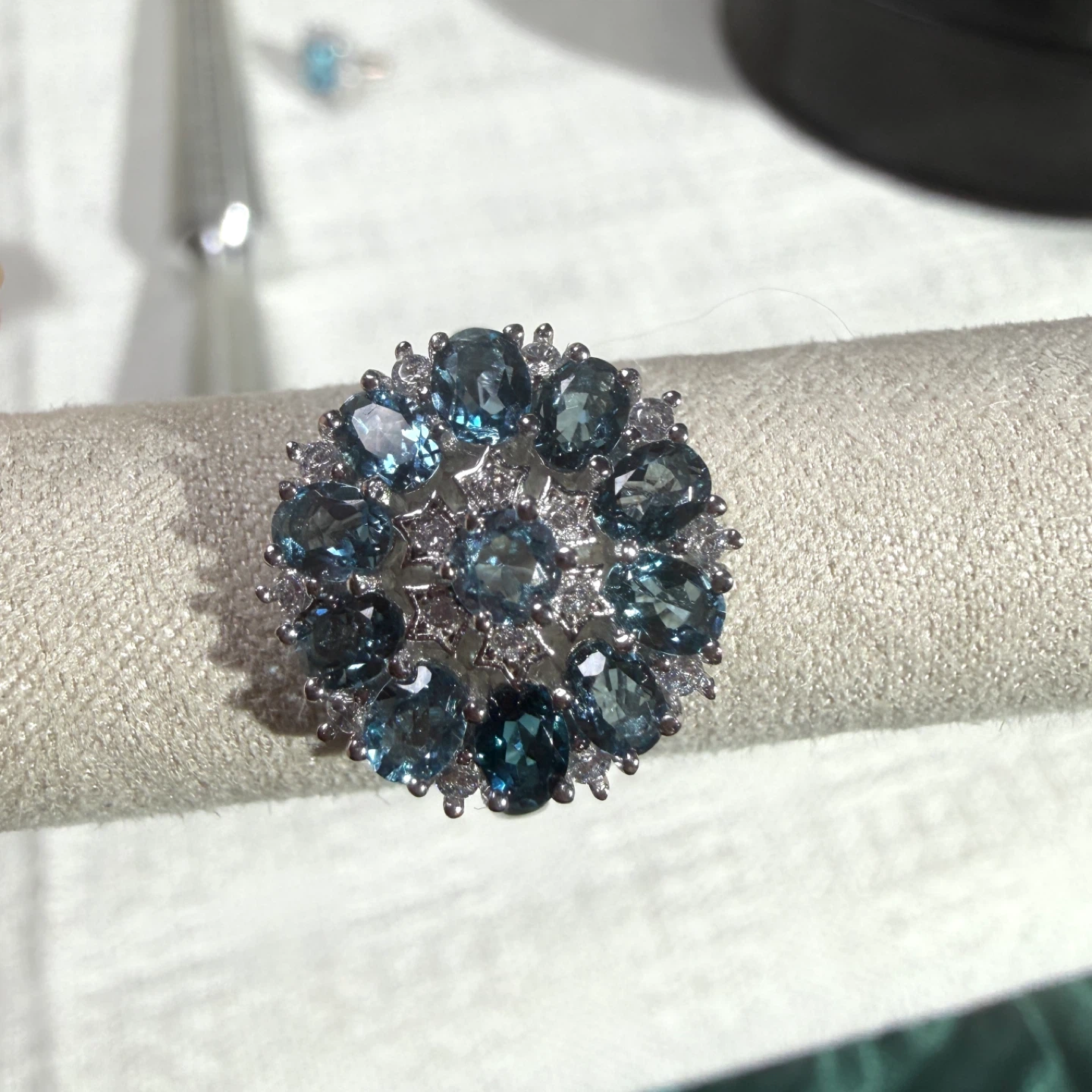Blue Topaz Cluster Ring