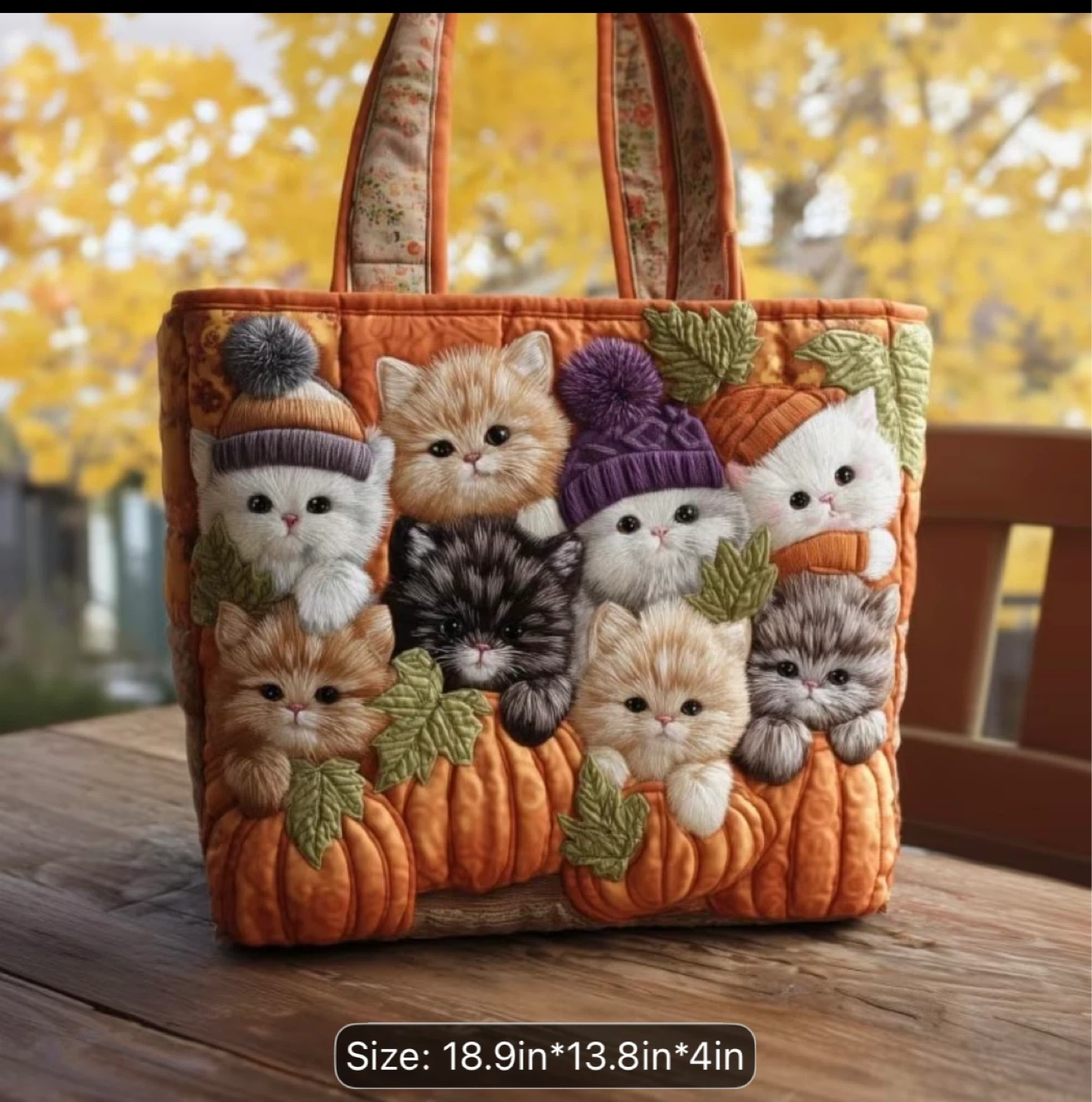 Tote Bag with Kittens and Pumpkins