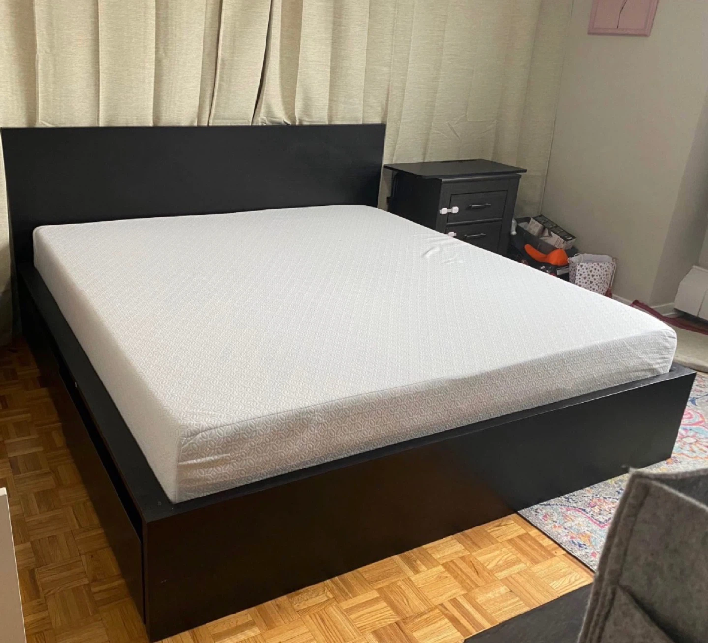 IKEA MALM KING Bed Frame with Storage Drawers - Black-Brown