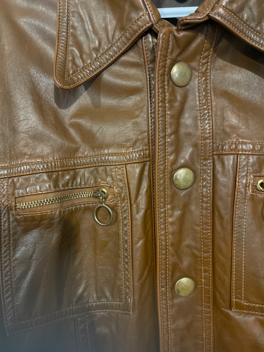 Size 42 Vintage Delong Brown Leather Jacket - photo 3