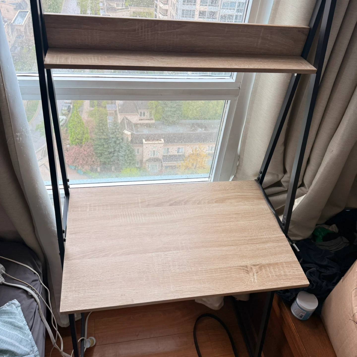 Wood Grain Folding Desk with Shelf