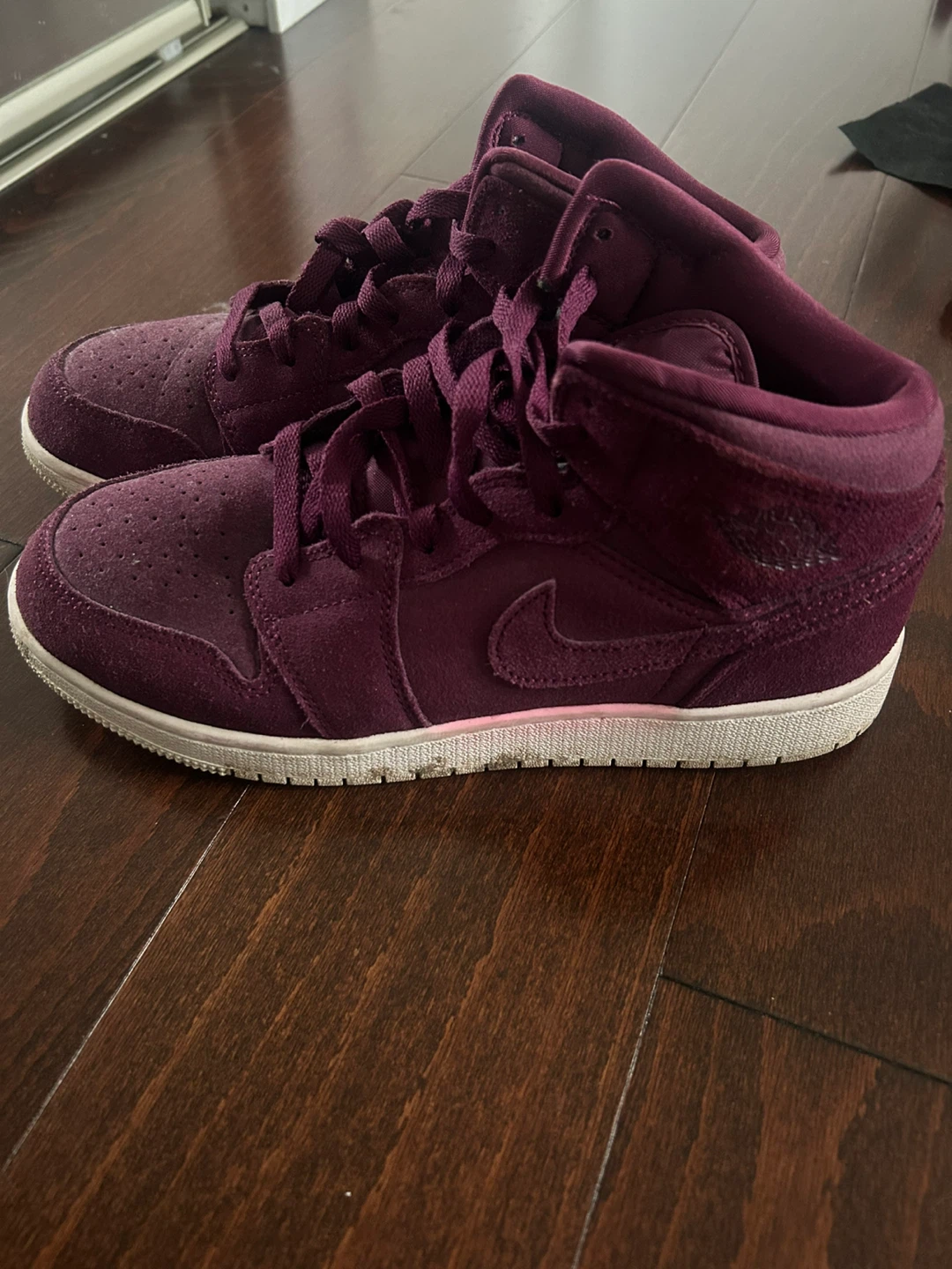 Air Jordan 1 Mid Burgundy Suede Sneakers - photo 2