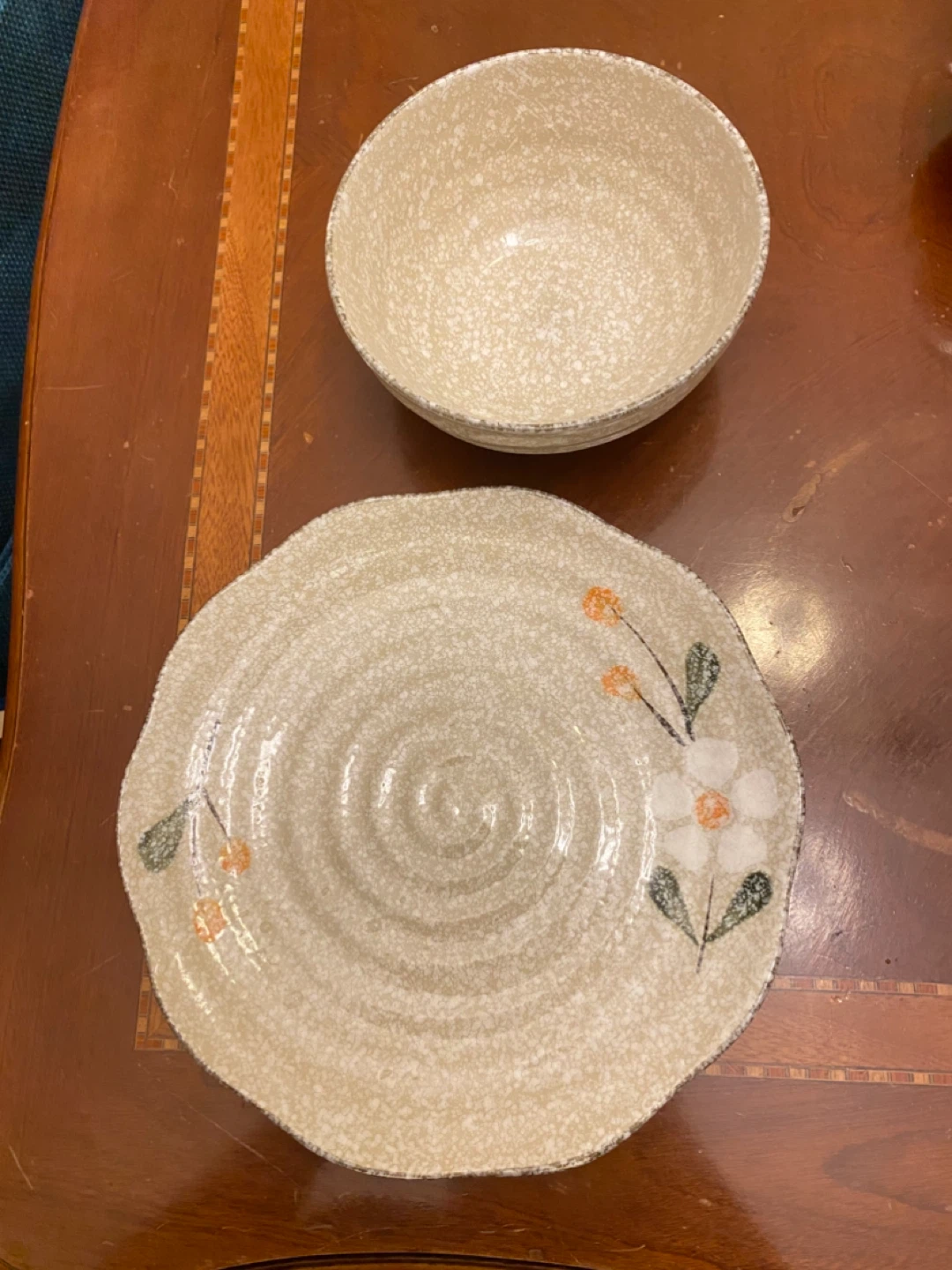 Ceramic Bowl and Plate Set with Floral Design
