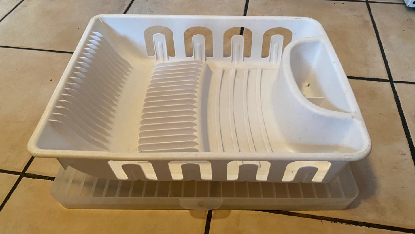 White Plastic Dish Drying Rack with Utensil Holder