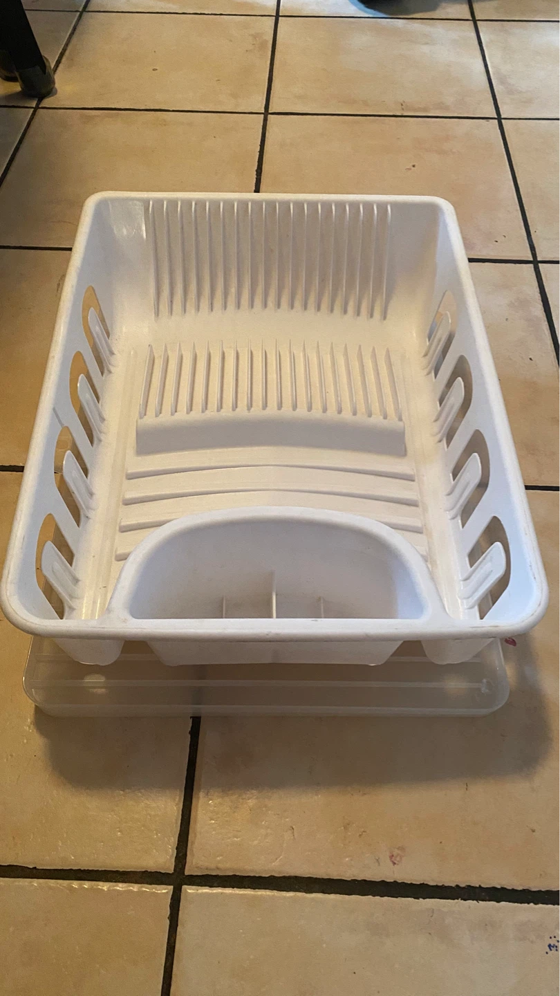White Plastic Dish Drying Rack with Utensil Holder - photo 2
