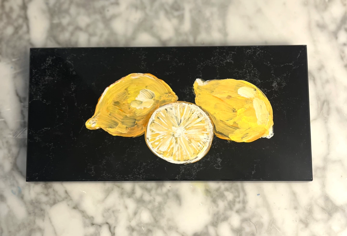 Hand-painted Lemon Art on Polished Stone