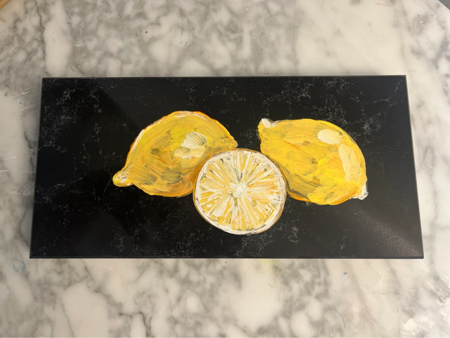Hand-painted Lemon Art on Polished Stone - photo 2