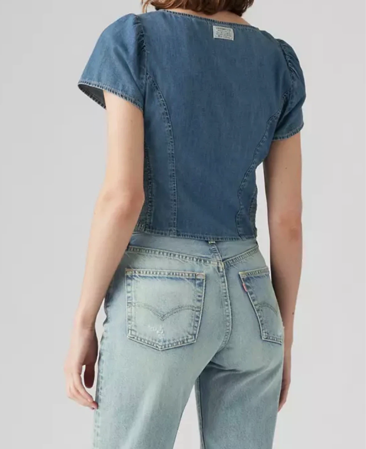 Levi's Women's Denim Square Neck Puff Sleeve Top XS - photo 4