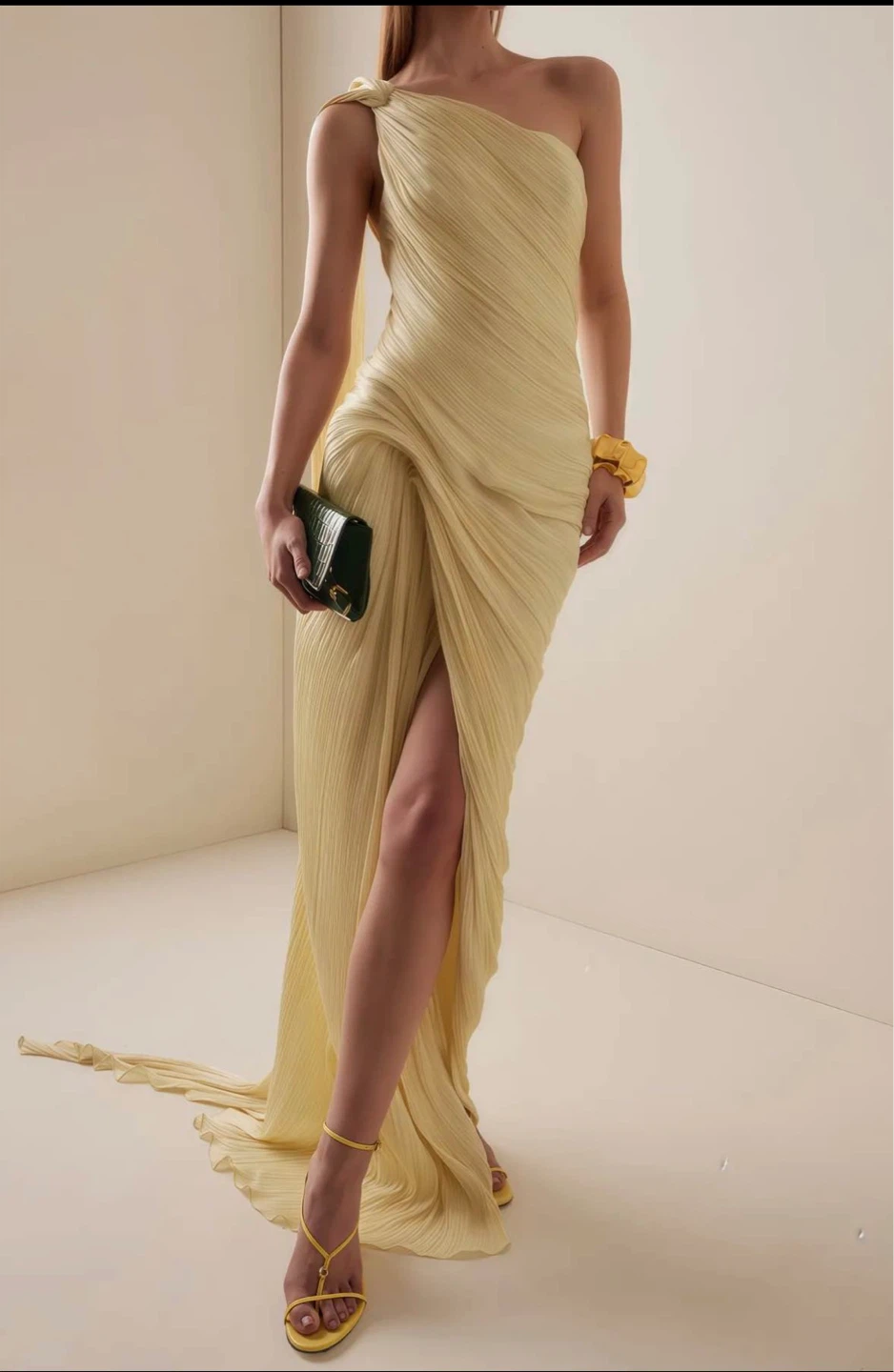 Miss Rosie Meissa Yellow Asymmetrical Ruched Maxi Dress - photo 4
