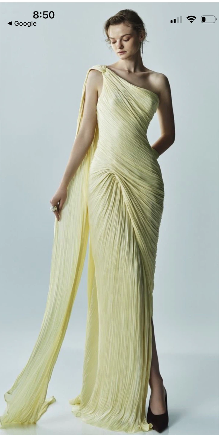 Miss Rosie Meissa Yellow Asymmetrical Ruched Maxi Dress