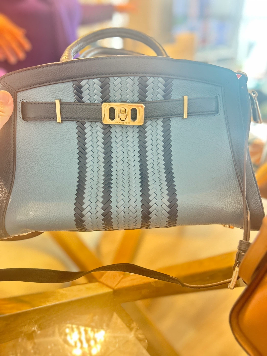 Michael Kors Blue Woven Leather Satchel Handbag